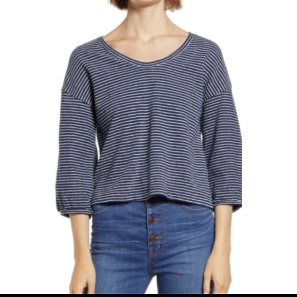 NEW Madewell Striped Navy Blue White Women's Top